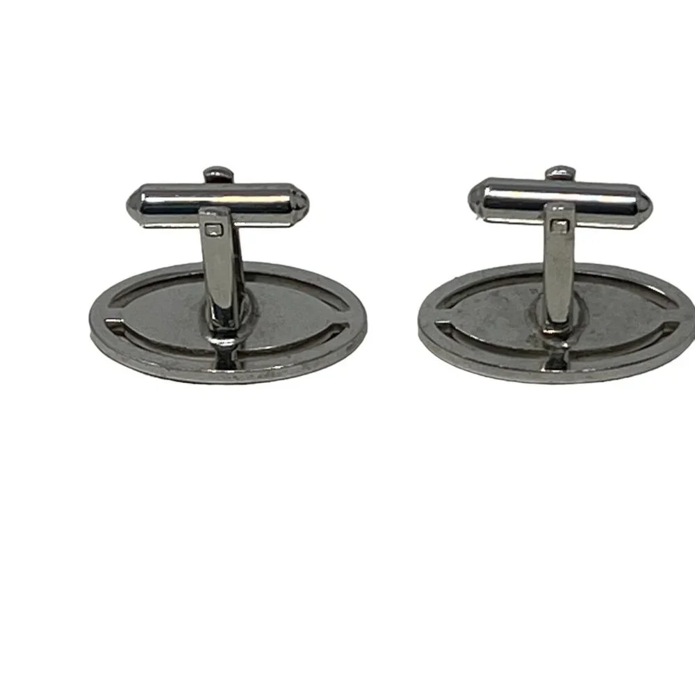 Vintage Hickok Mens‎ Cufflinks Silver Tone Oval Shiny and Brushed Finish